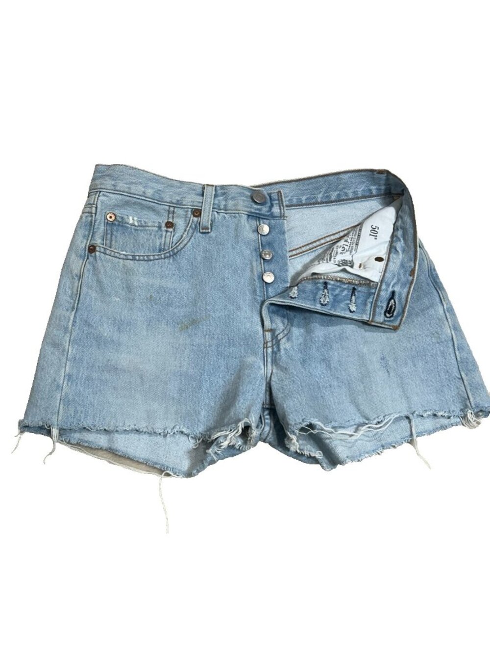 Levis Shorts Womens 26 Light Blue Denim 501 Big E Button Fly Mid Rise Fray Beach
